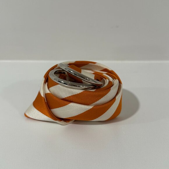 J Crew Women's Orange White Striped Silk D-Ring Buckle Belt Size Medium / Large - Picture 4 of 6